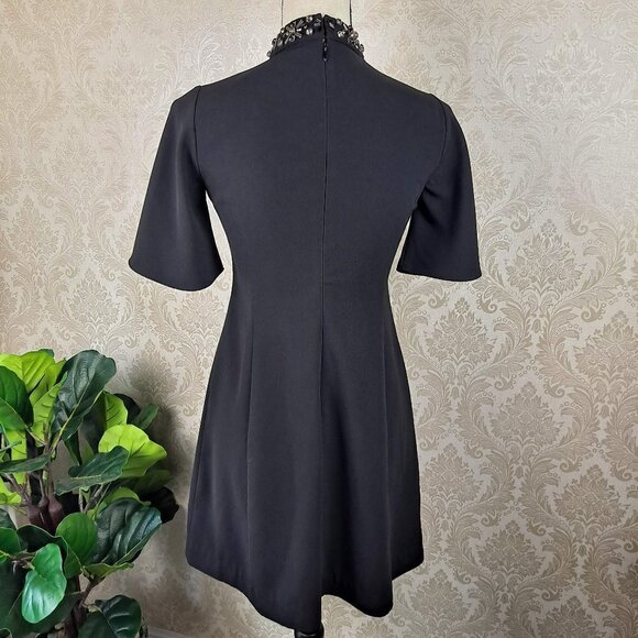Ann Taylor Petite Size 0P Black Fit & Flare Dress Embellished Choker Collar NWOT - Picture 7 of 12